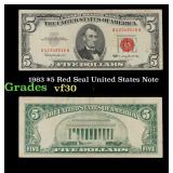 1963 $5 Red Seal United States Note Grades vf++