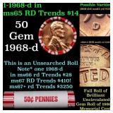 BU Shotgun Lincoln 1c roll, 1968-d 50 pcs Bank Wra