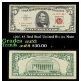 1963 $5 Red Seal United States Note Grades Select