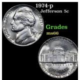 1974-p Jefferson Nickel 5c Grades GEM+ Unc