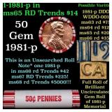 BU Shotgun Lincoln 1c roll, 1981-p 50 pcs Bank Wra