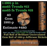 BU Shotgun Jefferson 5c roll, 1991-p 40 pcs Bank $