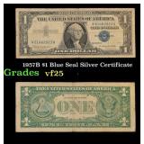 1957B $1 Blue Seal Silver Certificate Grades vf+