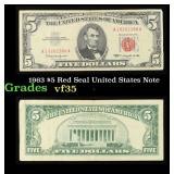 1963 $5 Red Seal United States Note Grades vf++