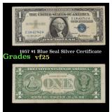 1957 $1 Blue Seal Silver Certificate Grades vf+