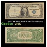 1957 $1 Blue Seal Silver Certificate Grades vf+