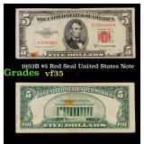 1953B $5 Red Seal United States Note Grades vf++