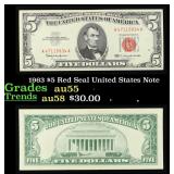 1963 $5 Red Seal United States Note Grades Choice