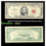 1963 $5 Red Seal United States Note Grades vf++
