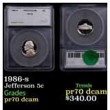 1986-s Proof Jefferson Nickel 5c pr70 dcam SEGS