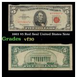 1963 $5 Red Seal United States Note Grades vf++