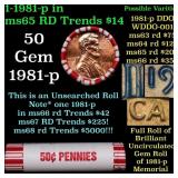 BU Shotgun Lincoln 1c roll, 1981-p 50 pcs Bank Wra