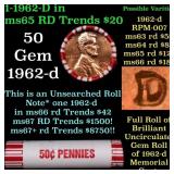 BU Shotgun Lincoln 1c roll, 1962-d 50 pcs Bank Wra