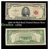1963 $5 Red Seal United States Note Grades vf++