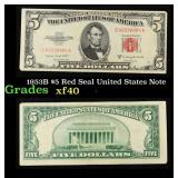 1953B $5 Red Seal United States Note Grades xf