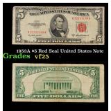 1953A $5 Red Seal United States Note Grades vf+