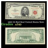 1963 $5 Red Seal United States Note Grades xf