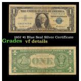 1957 $1 Blue Seal Silver Certificate Grades vf det