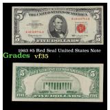 1963 $5 Red Seal United States Note Grades vf++
