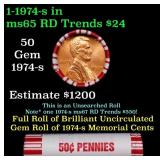 BU Shotgun Lincoln 1c roll, 1974-p 50 pcs Bank Wra