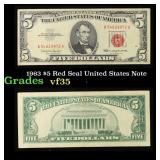 1963 $5 Red Seal United States Note Grades vf++