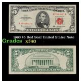 1963 $5 Red Seal United States Note Grades xf