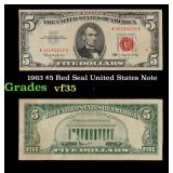1963 $5 Red Seal United States Note Grades vf++