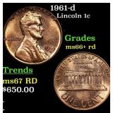 1961-d Lincoln Cent 1c Grades GEM++ RD