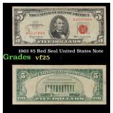 1963 $5 Red Seal United States Note Grades vf+