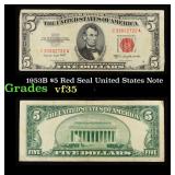 1953B $5 Red Seal United States Note Grades vf++