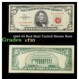 1963 $5 Red Seal United States Note Grades vf++