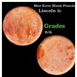 Mint Error Blank Planchet Lincoln Cent 1c Grades U