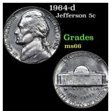 1964-d Jefferson Nickel 5c Grades GEM+ Unc