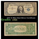 1957 $1 Blue Seal Silver Certificate Grades vf+