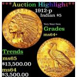 *Highlight* 1912-p Gold Indian Half Eagle $5 Choic