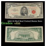 1963 $5 Red Seal United States Note Grades vf+