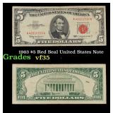 1963 $5 Red Seal United States Note Grades vf++