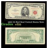 1963 $5 Red Seal United States Note Grades vf++