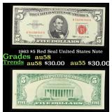 1963 $5 Red Seal United States Note Grades Choice