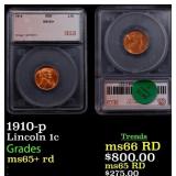 1910-p Lincoln Cent 1c ms65+ rd SEGS