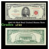 1963 $5 Red Seal United States Note Grades xf
