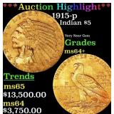 *Highlight* 1915-p Gold Indian Half Eagle $5 Choic
