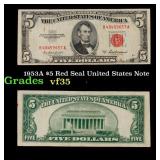 1953A $5 Red Seal United States Note Grades vf++
