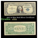 1957 $1 Blue Seal Silver Certificate Grades vf+