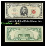 1963 $5 Red Seal United States Note Grades xf+