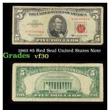 1963 $5 Red Seal United States Note Grades vf++