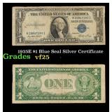 1935E $1 Blue Seal Silver Certificate Grades vf+