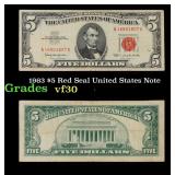 1963 $5 Red Seal United States Note Grades vf++