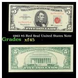 1963 $5 Red Seal United States Note Grades xf+