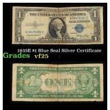1935E $1 Blue Seal Silver Certificate Grades vf+